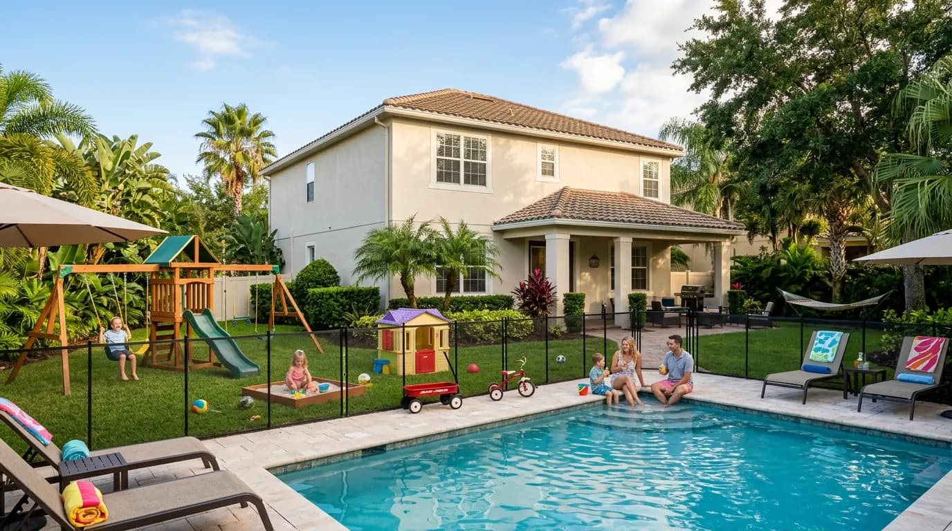 Vacation rental home near Disney World with a private pool and palm trees