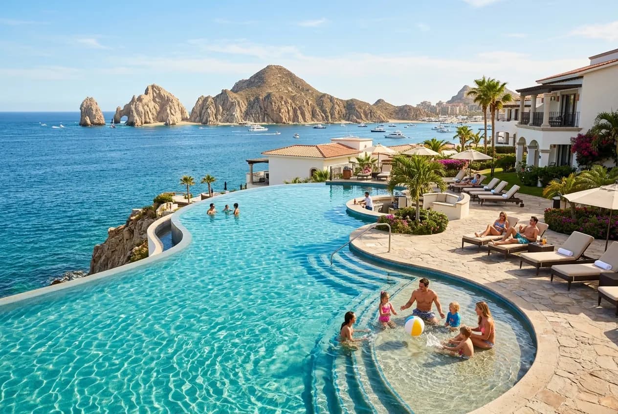 El Arco rock formation at Land's End in Cabo San Lucas with turquoise water and a clear blue sky